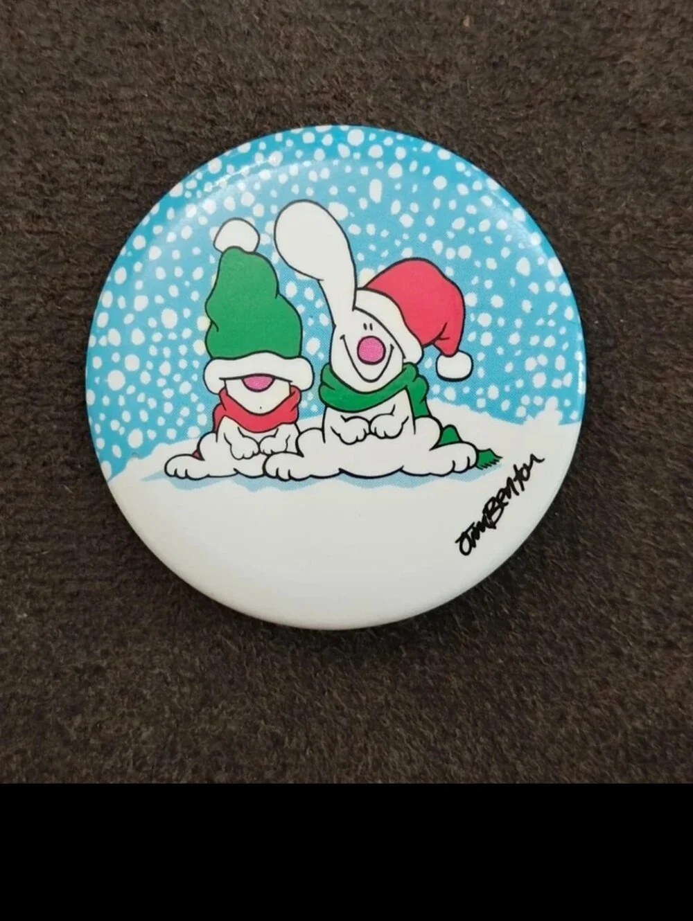 1980s Rare Jim Benton Christmas Pinback/Pinbutton